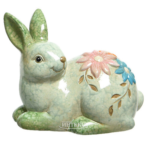 Керамическая садовая статуэтка Кролик Оливер - Весенние цветы 14 см Kaemingk