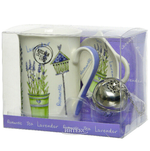 Подарочный набор Лавандовая Гармония: фарфоровая кружка + ситечко для чая и подставка Kaemingk