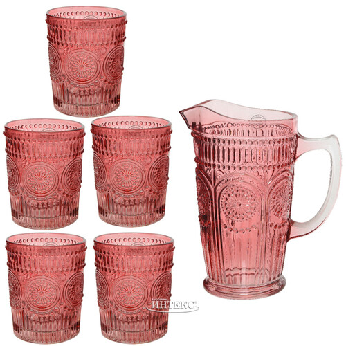Набор для воды Робертино: кувшин + 3 стакана, розовый, стекло, уцененный Kaemingk