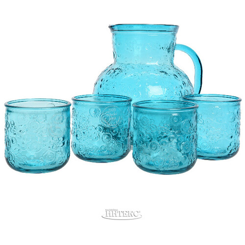 Набор для воды Роксолана: кувшин + 4 стакана, бирюзовый, стекло Kaemingk