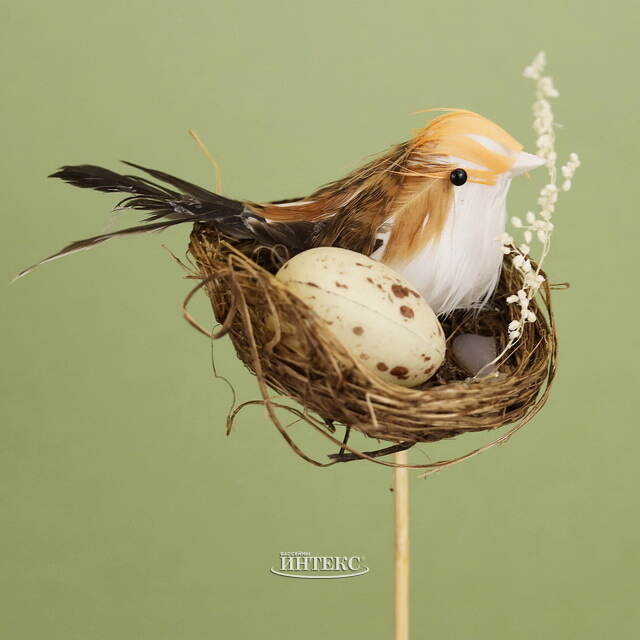 Украшение на палочке Птичка певчая в гнёздышке 35 см Kaemingk (Кейминг)