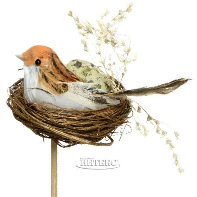 Украшение на палочке Птичка певчая в гнёздышке 35 см Kaemingk (Кейминг)