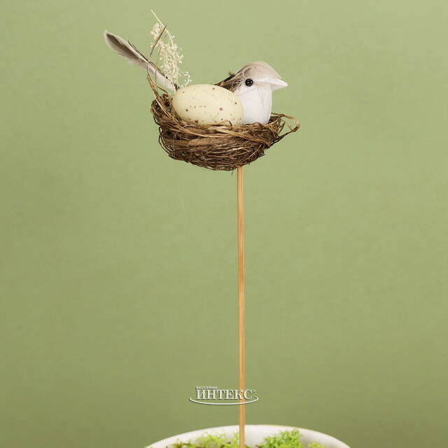 Украшение на палочке Воробушек в гнёздышке 35 см Kaemingk