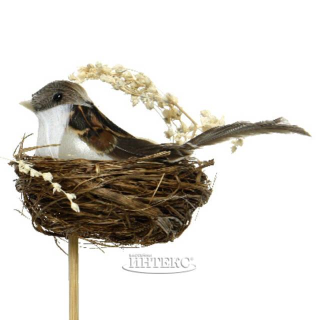 Украшение на палочке Воробушек в гнёздышке 35 см Kaemingk