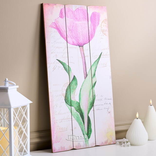 Деревянное панно Прованс - Аметистовый Тюльпан 60*30 см Kaemingk