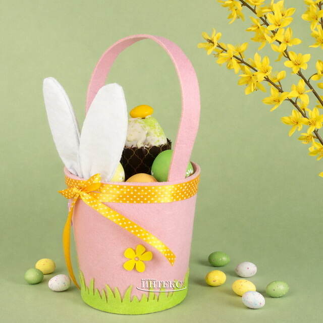 Декоративная корзинка для подарков Сюрприз от Зайки 30 см розовая Kaemingk (Кейминг)