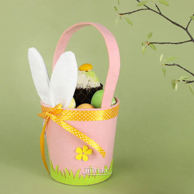 Декоративная корзинка для подарков Сюрприз от Зайки 30 см розовая Kaemingk (Кейминг)