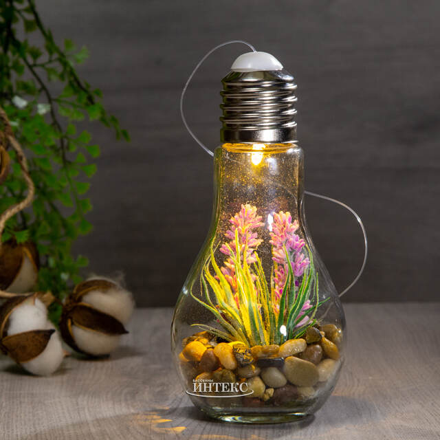 Декоративный светильник Лампочка Флора 19 см с розовым цветком, батарейки Kaemingk
