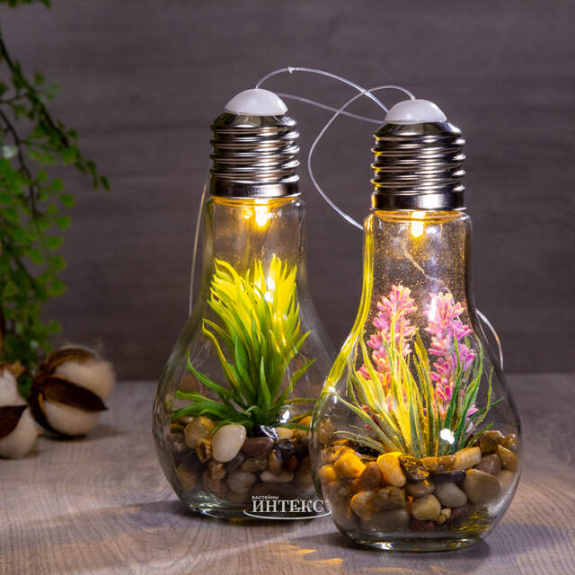 Декоративный светильник Лампочка Флора 19 см с розовым цветком, батарейки Kaemingk