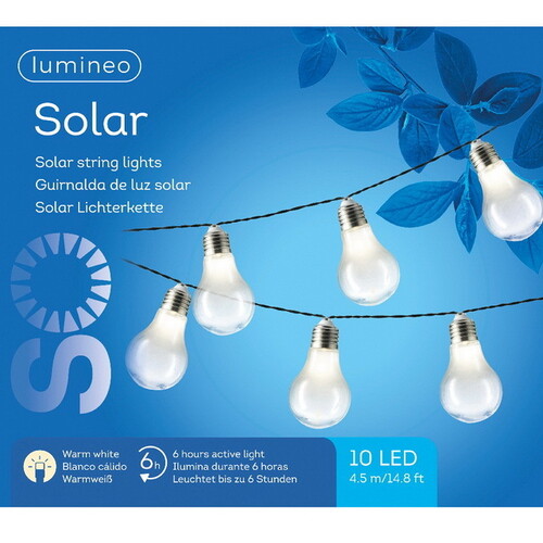 Гирлянда-лампочки на солнечной батарее Solar, 10 ламп с теплым белым свечением, 4.5 м, черный ПВХ, IP44 Kaemingk