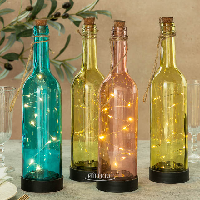 Садовый светильник - бутылка Solar Firefly на солнечной батарее 31 см, 10 теплых белых LED ламп, оливковый IP44 Kaemingk