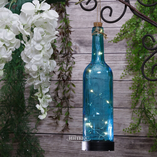 Садовый светильник - бутылка Solar Firefly на солнечной батарее 31 см, 10 теплых белых LED ламп, голубой, IP44 Kaemingk