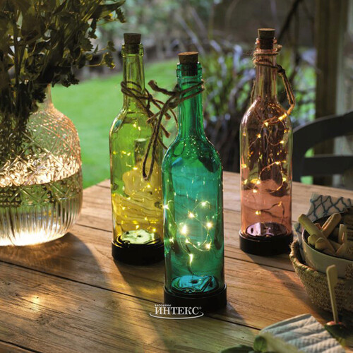 Садовый светильник - бутылка Solar Firefly на солнечной батарее 31 см, 10 теплых белых LED ламп, светло-оливковый, IP44 Kaemingk