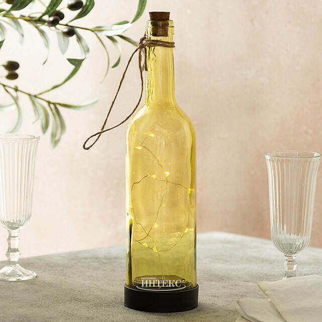 Садовый светильник - бутылка Solar Firefly на солнечной батарее 31 см, 10 теплых белых LED ламп, оливковый IP44 Kaemingk