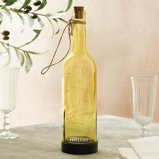 Садовый светильник - бутылка Solar Firefly на солнечной батарее 31 см, 10 теплых белых LED ламп, оливковый IP44 Kaemingk