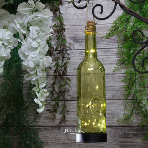 Садовый светильник - бутылка Solar Firefly на солнечной батарее 31 см, 10 теплых белых LED ламп, оливковый IP44, уцененный Kaemingk