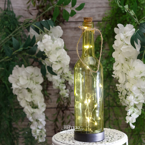 Садовый светильник - бутылка Solar Firefly на солнечной батарее 31 см, 10 теплых белых LED ламп, оливковый IP44 Kaemingk