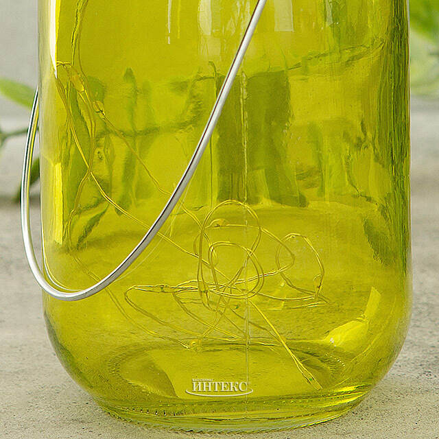 Подвесной солнечный светильник Банка Solar Fairy 14 см, 10 теплых белых LED ламп, оливковый, IP44 Kaemingk