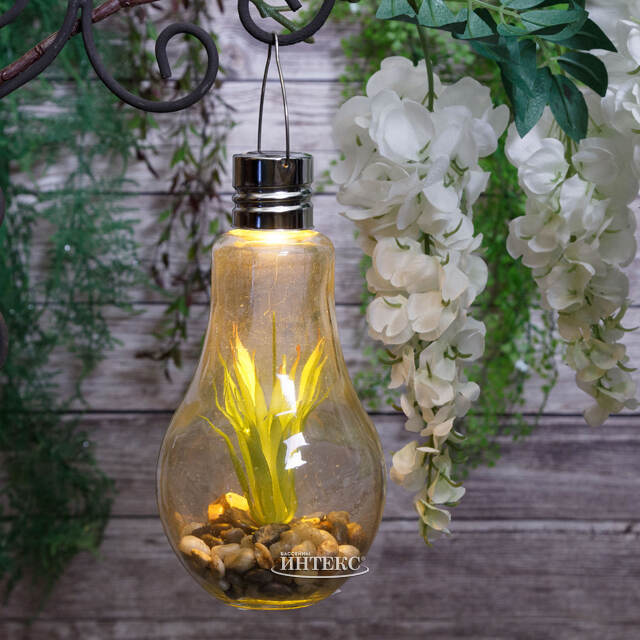 Подвесной светильник на солнечной батарее Лампочка Флора Solar 22 см с зелёным цветком, IP44 Kaemingk