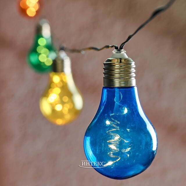 Гирлянда лампочки на солнечной батарее Solar Colors, 10 разноцветных ламп с теплым белым свечением с мерцанием, 4.5 м, черный ПВХ, IP44 Kaemingk (Кейминг)