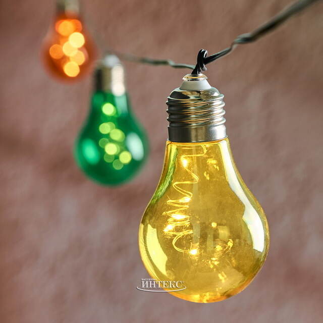 Гирлянда лампочки на солнечной батарее Solar Colors, 10 разноцветных ламп с теплым белым свечением с мерцанием, 4.5 м, черный ПВХ, IP44 Kaemingk (Кейминг)