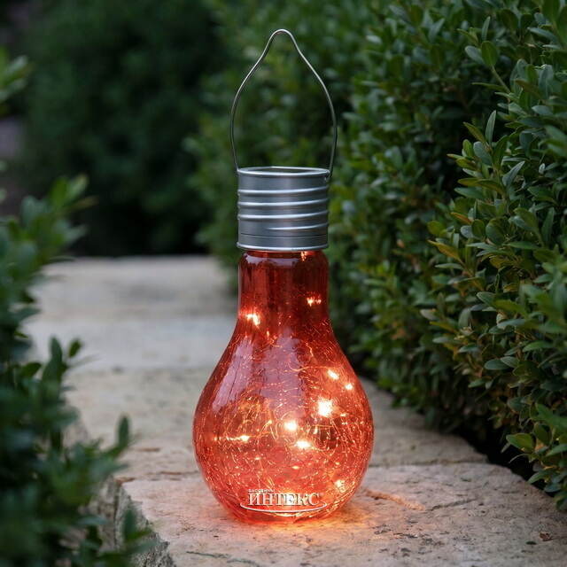 Подвесной солнечный светильник Лампочка Лендлер 17 см с теплыми белыми LED, коралловый, IP44 Kaemingk (Кейминг)