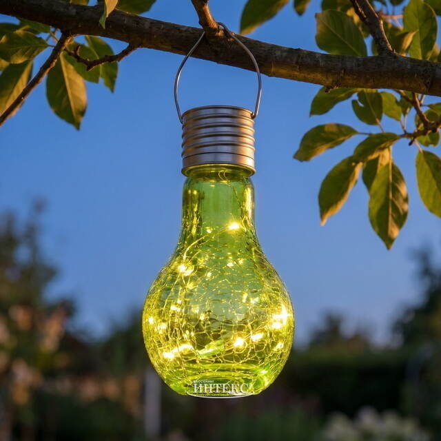 Подвесной солнечный светильник Лампочка Лендлер 17 см с теплыми белыми LED, салатовый, IP44 Kaemingk (Кейминг)