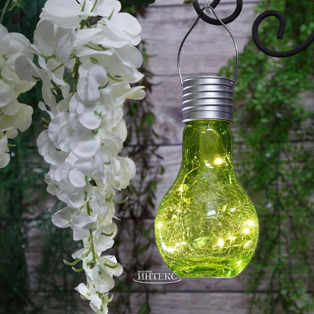 Подвесной солнечный светильник Лампочка Solar Party 17 см с теплыми белыми LED, салатовый, IP44 Kaemingk