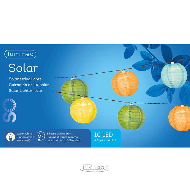 Садовая гирлянда на солнечной батарее Solar Pekana 4.5 м, 10 теплых белых LED ламп, черный провод, IP44 Kaemingk