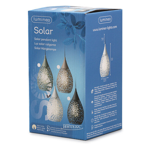 Подвесной солнечный светильник Solar Drop 21*13 см с теплыми белыми LED, светло-серый, IP44 Kaemingk