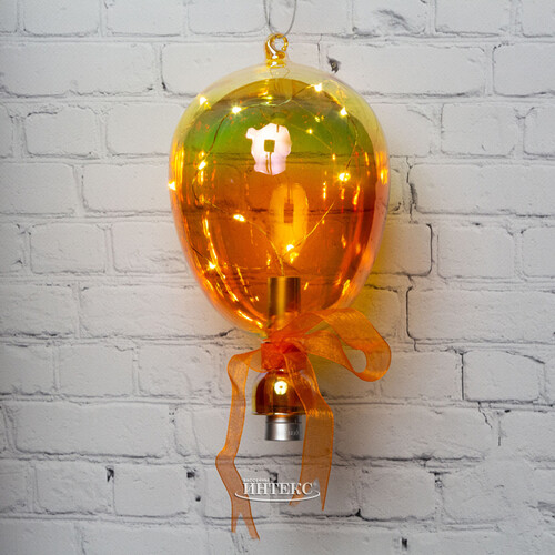 Подвесной светильник Воздушный Шарик Скай 21 см с теплыми белыми LED, оранжевый, на батарейках, стекло Kaemingk