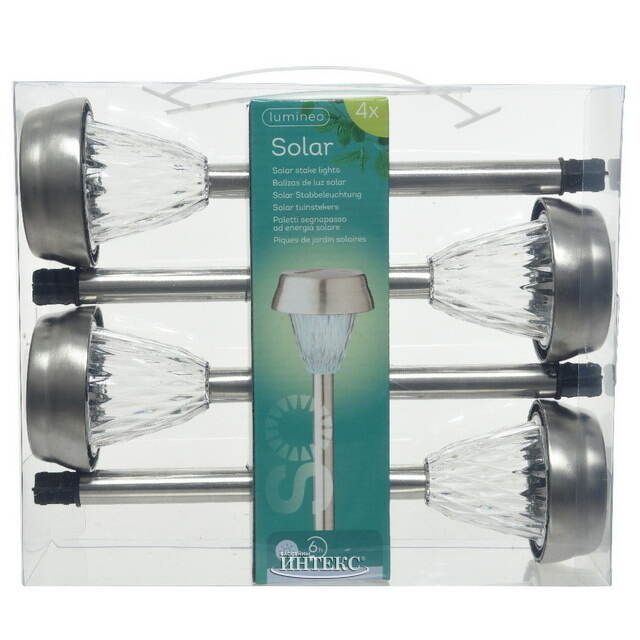 Набор садовых фонарей на солнечной батарее Solar Una 24 см, 4 шт, c холодными белыми LED, IP44 Kaemingk