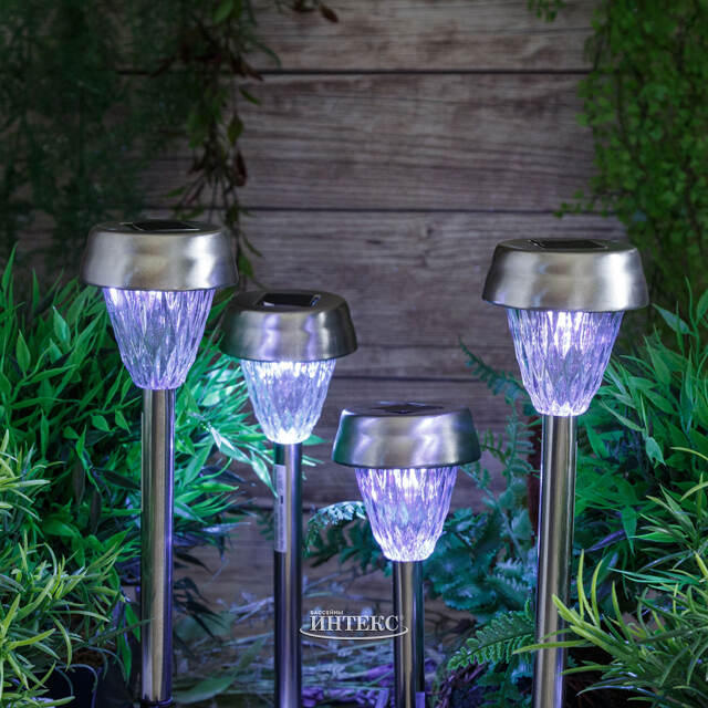 Набор садовых фонарей на солнечной батарее Solar Una 24 см, 4 шт, c холодными белыми LED, IP44 Kaemingk
