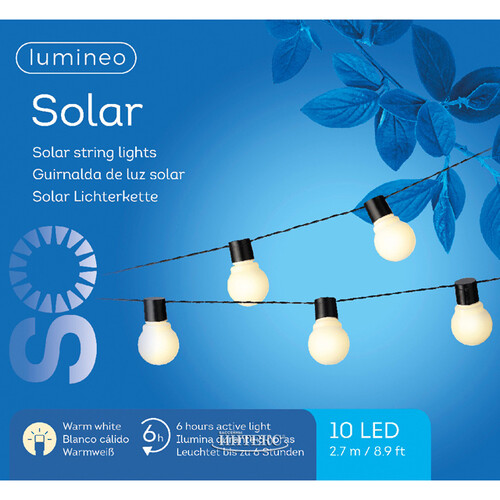 Гирлянда лампочки на солнечной батарее Solar Pure, 10 ламп с теплым белым свечением, черный ПВХ, 2.7 м, IP44 Kaemingk