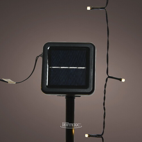 Гирлянда на солнечной батарее Lumineo Solar Caro 9.9 м, 100 теплых белых LED ламп, черный ПВХ, контроллер, IP44 Kaemingk