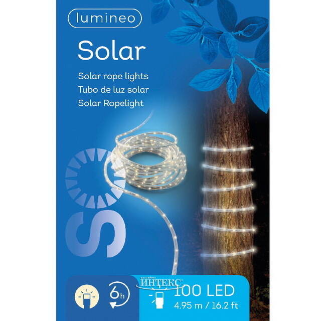 Светодиодный дюралайт на солнечной батарее Lumineo Solar 4.95 м, 100 теплых белых LED ламп, контроллер, IP44 Kaemingk (Кейминг)