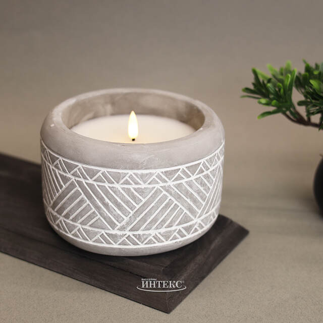 Светодиодная свеча Ethnic 15*11 см в бетонном подсвечнике, на батарейках, IP44 Kaemingk (Кейминг)