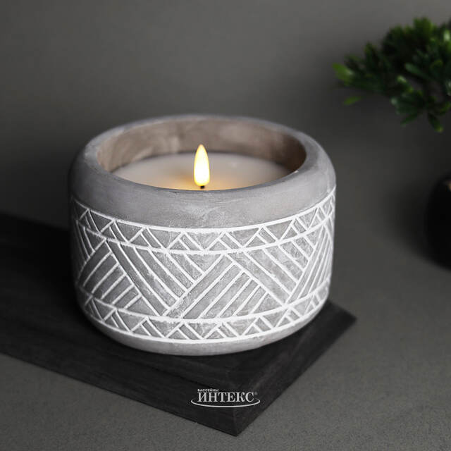 Светодиодная свеча Ethnic 15*11 см в бетонном подсвечнике, на батарейках, IP44 Kaemingk (Кейминг)