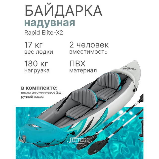 Надувная байдарка Rapid Elite-X2 двухместная 312*98 см + насос и весла Bestway