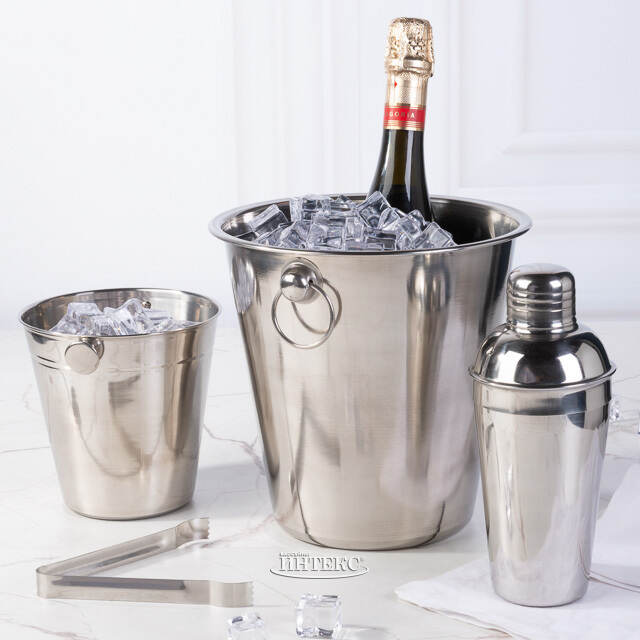 Набор для бармена Лонго - ведерко для шампанского и для льда с щипцами, шейкер Koopman