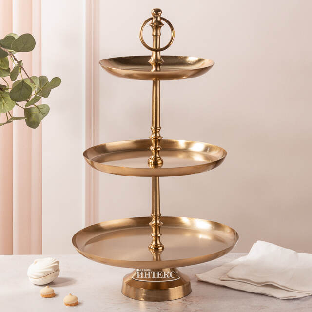 Трехъярусная этажерка для фруктов Jessie 50*30 см золотая Koopman