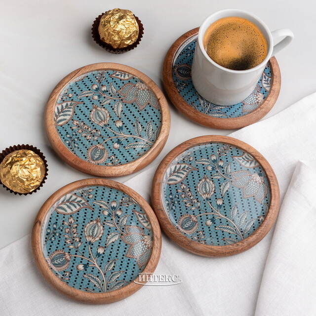 Подставка под кружку Фиори ди Манго 10 см, 4 шт, синяя Koopman (Купман)