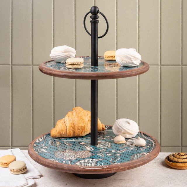 Фруктовница двухярусная Фиори ди Манго 43 см синяя, дерево Koopman (Купман)