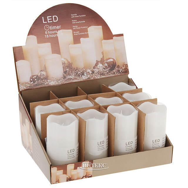 Светильник свеча восковая с мерцающим пламенем 13*7 см белая на батарейках, таймер Koopman