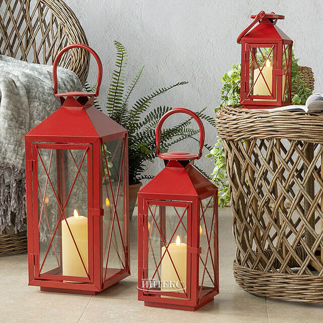 Металлический подсвечник фонарь Blumberg 23 см красный Koopman