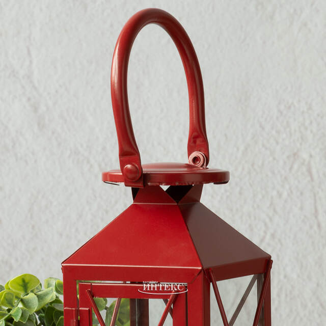 Металлический подсвечник фонарь Blumberg 23 см красный Koopman