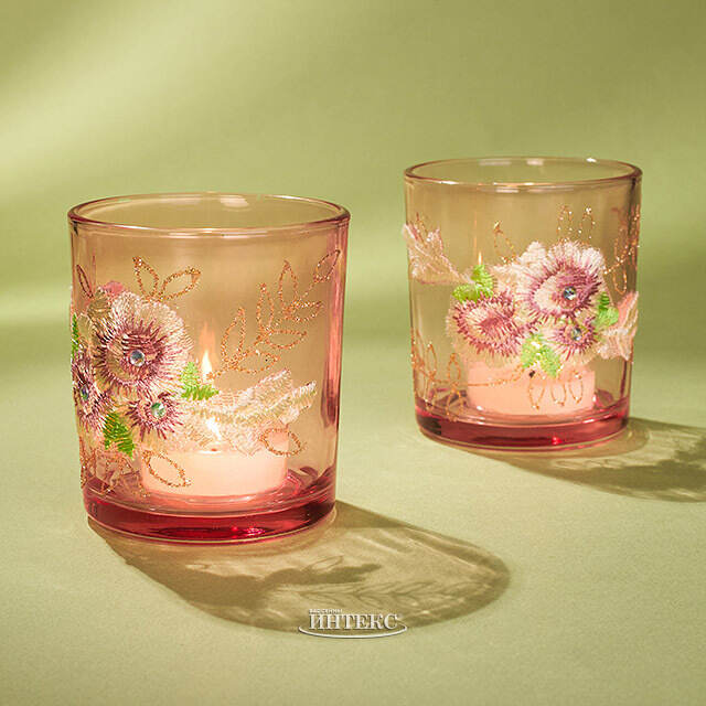 Стеклянный подсвечник Версальский сад 8 см, розовый Koopman