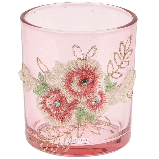 Стеклянный подсвечник Версальский сад 8 см, розовый Koopman