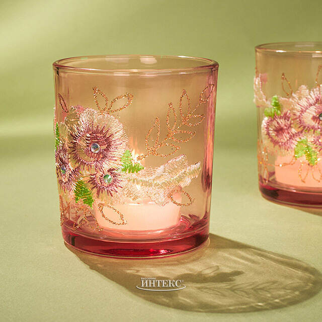 Стеклянный подсвечник Версальский сад 8 см, розовый Koopman