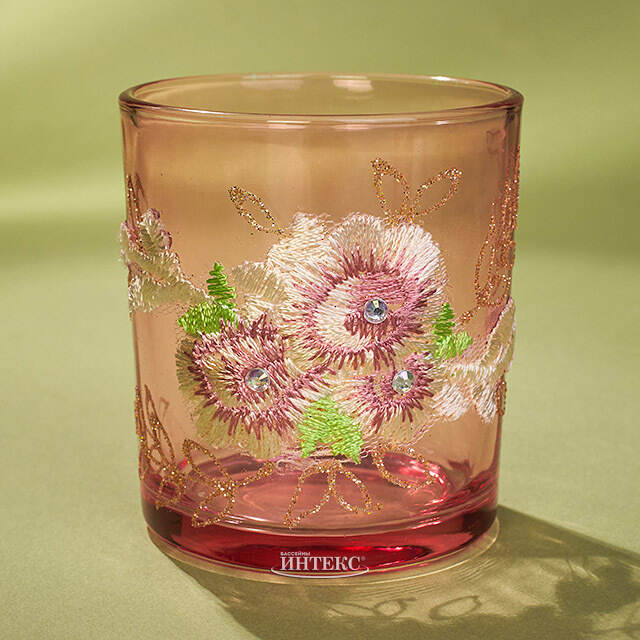 Стеклянный подсвечник Версальский сад 8 см, розовый Koopman